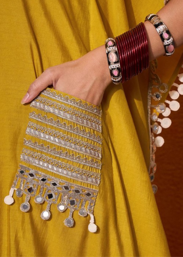 Mustard Yellow Kaftan Silk Cord Set
