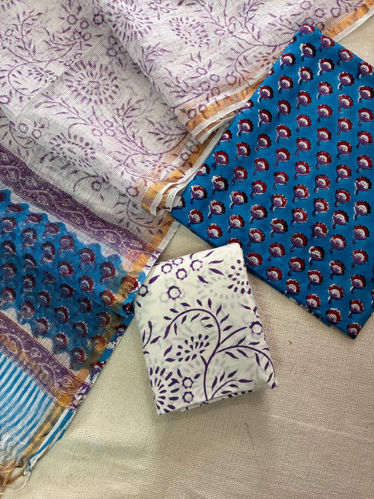 Hand Block Cotton Suit with Kota Dupatta