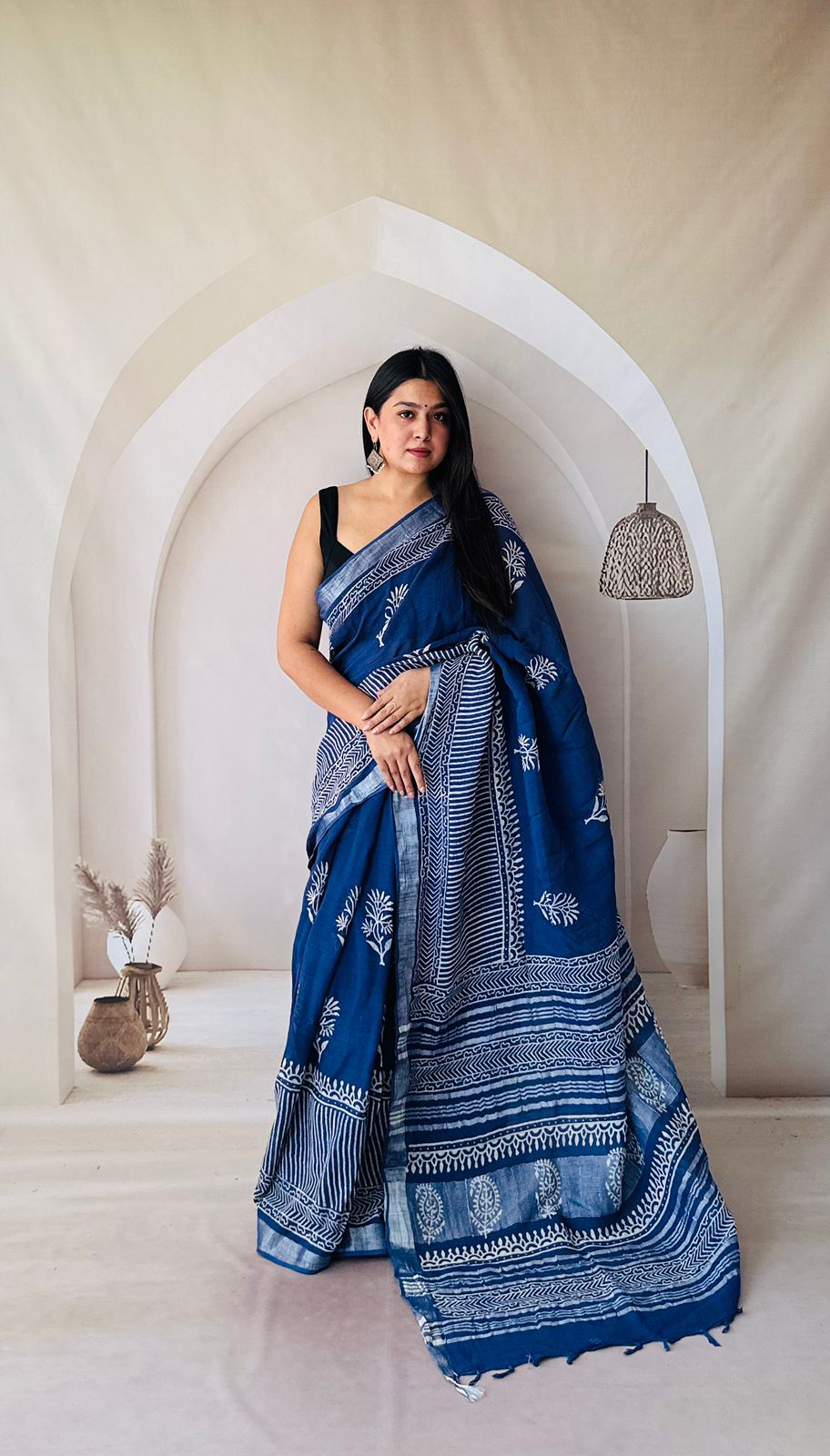 Hand Block Printed Linen Saree