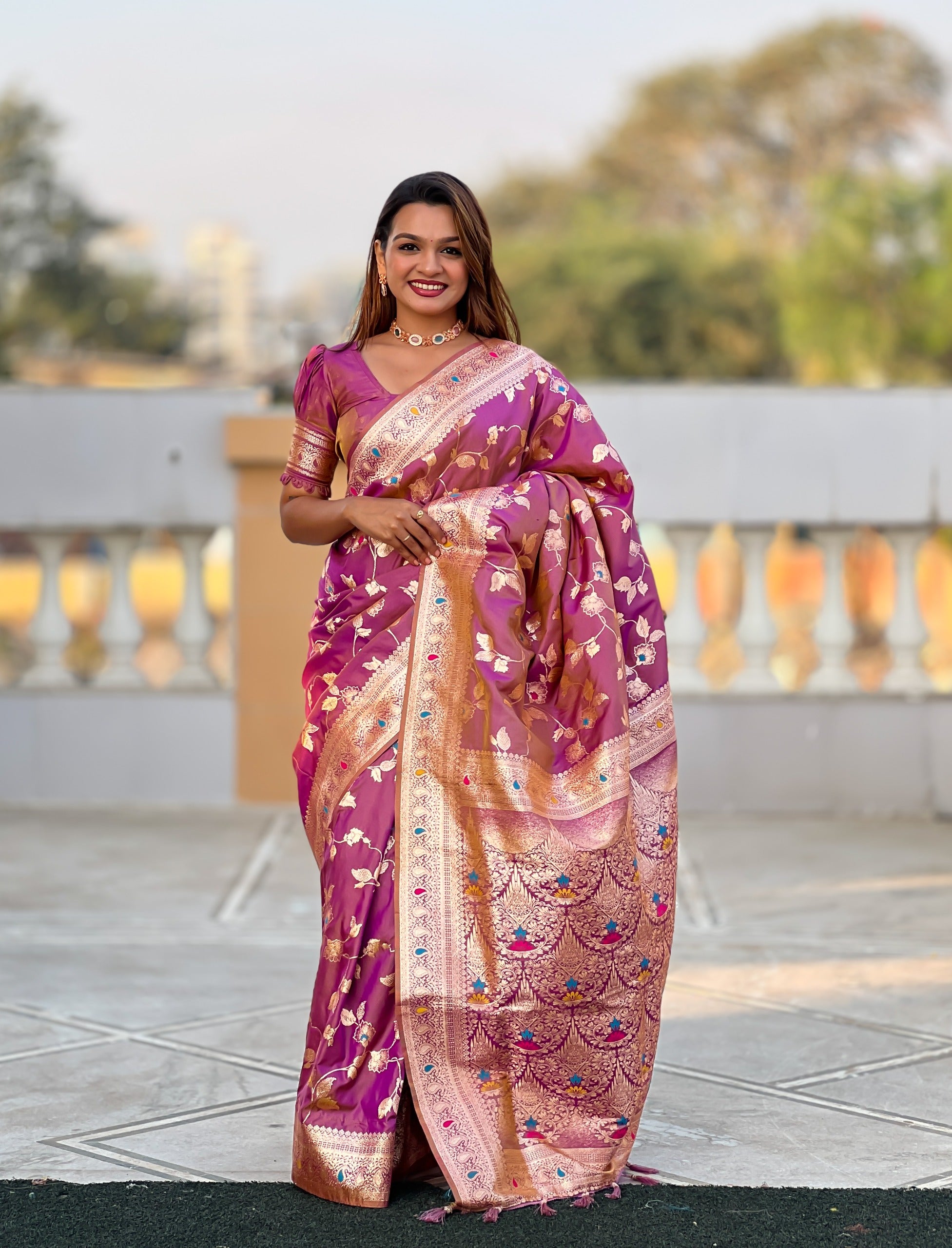 Bashful Pink Rich Banarasi Silk Saree