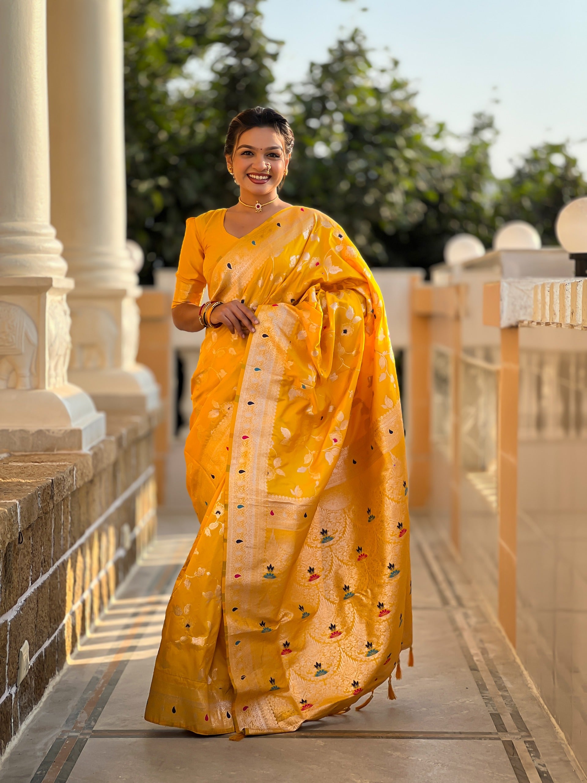 Yellow Rich Banarasi Silk Saree