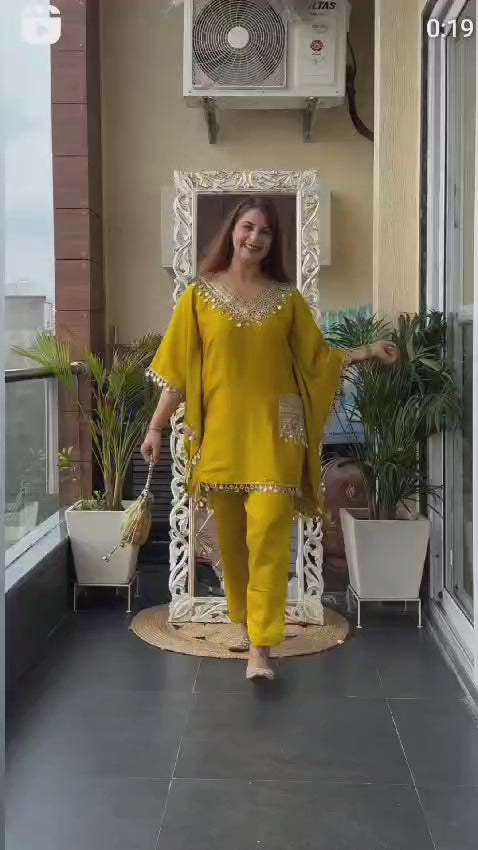 Mustard Yellow Kaftan Silk Cord Set