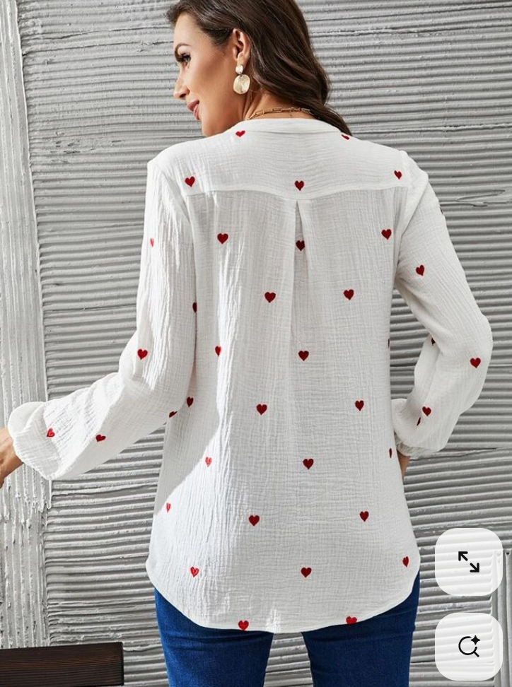 Heart Embroidered Cotton White  Shirt