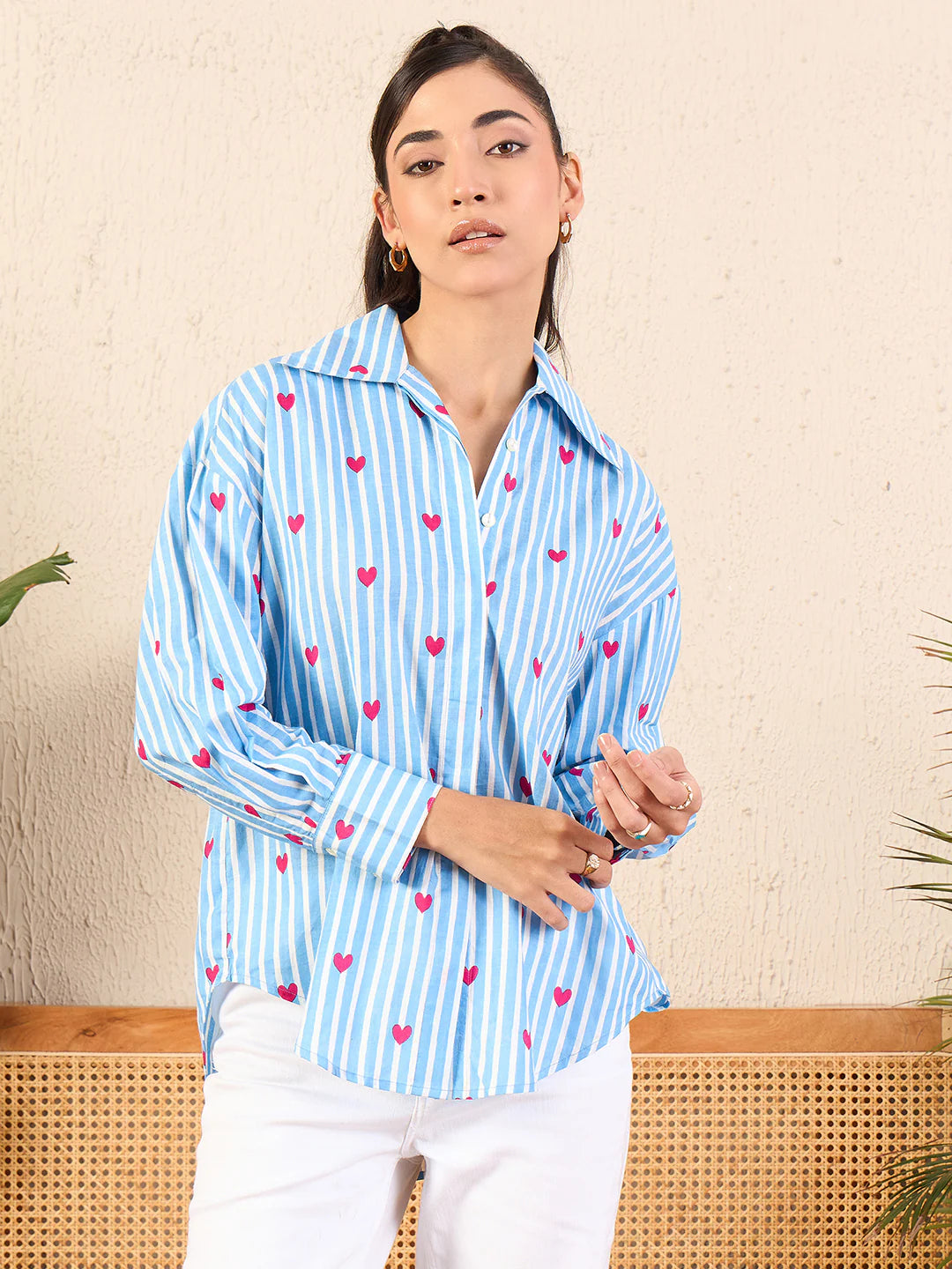 Hear Printed Asymmetrical Cotton Shirt