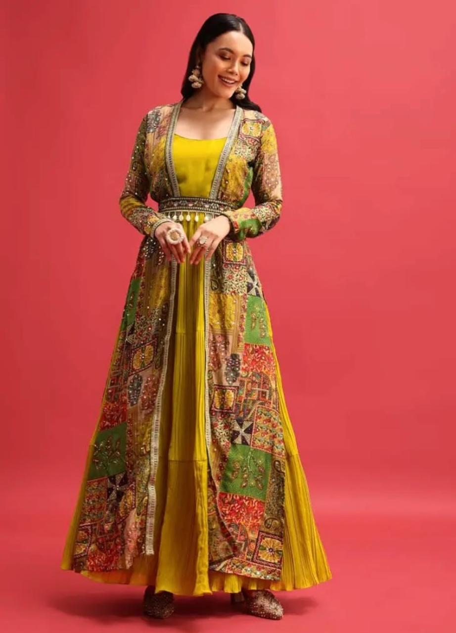 Crape Georgette Anarkali  With Jacket style