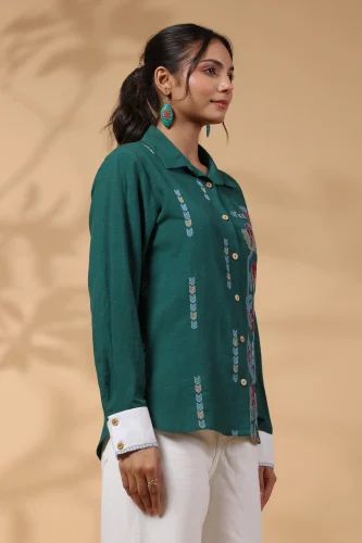 Elegant Green  Embroidered Cotton Shirt