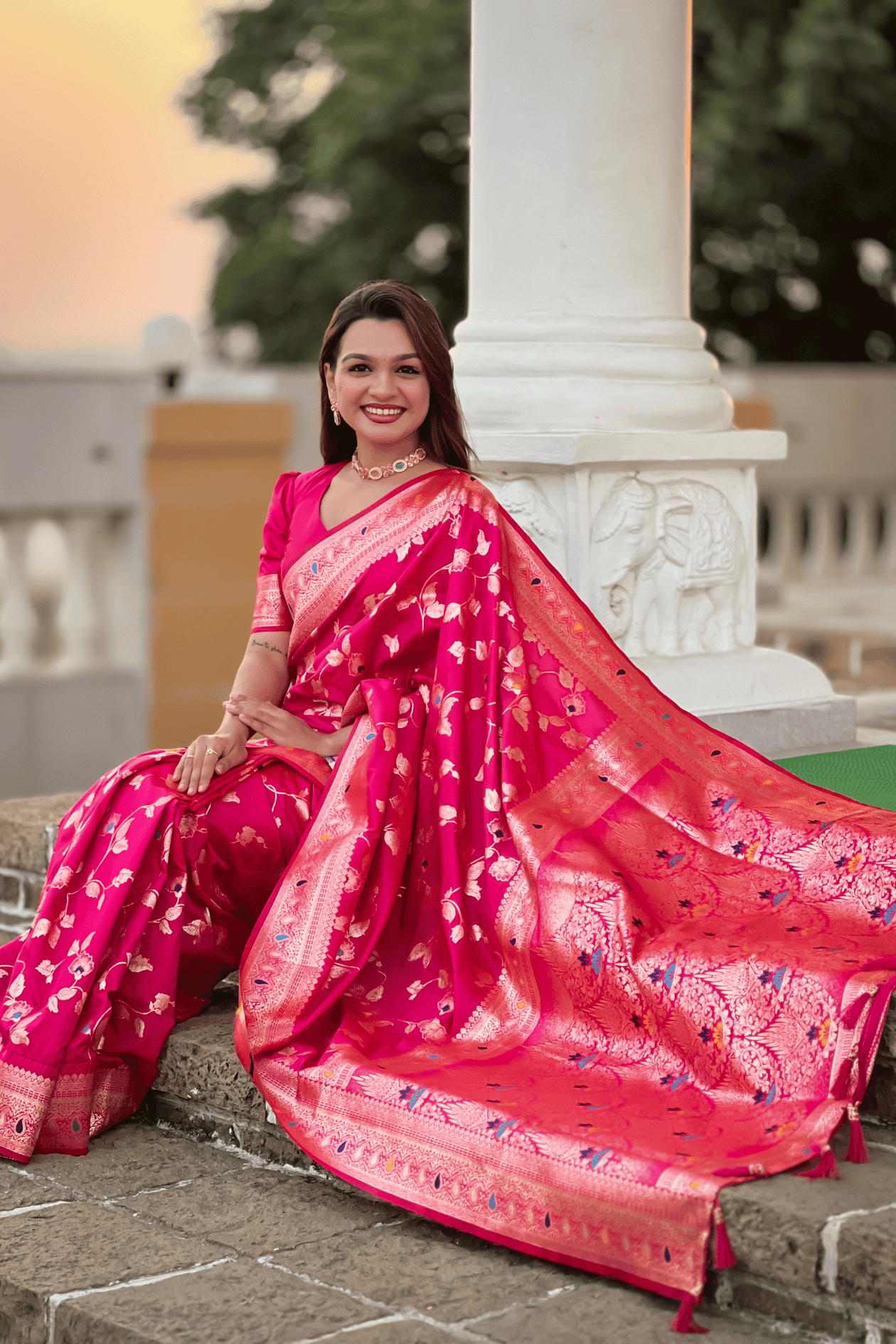 Pink Rich Banarasi Silk Saree