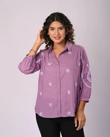 Lavender Embroidered Cotton stylish Shirt