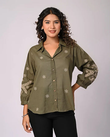Green Embroidered Cotton stylish Shirt