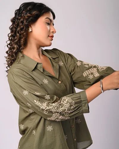 Green Embroidered Cotton stylish Shirt