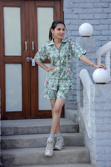 Modal Silk Shirt & Shorts Cord Set