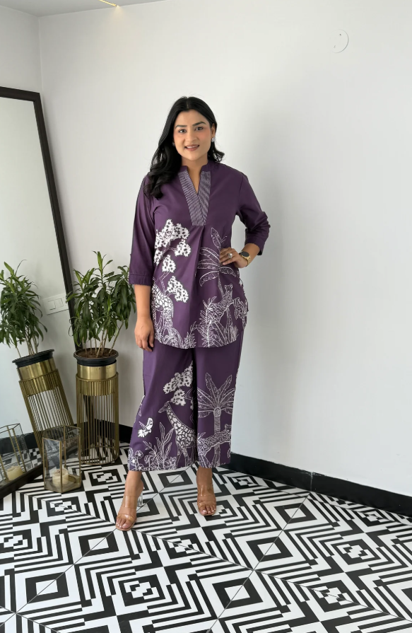 Purple  Stylish Cord Set