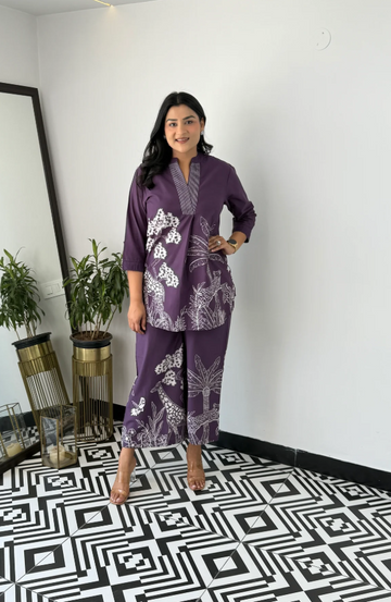 Purple  Stylish Cord Set