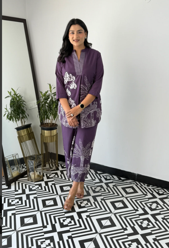 Purple  Stylish Cord Set