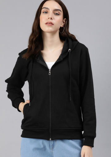 Black Solid Hooded Jacket