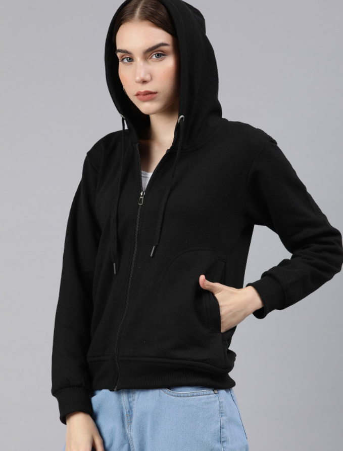 Black Solid Hooded Jacket