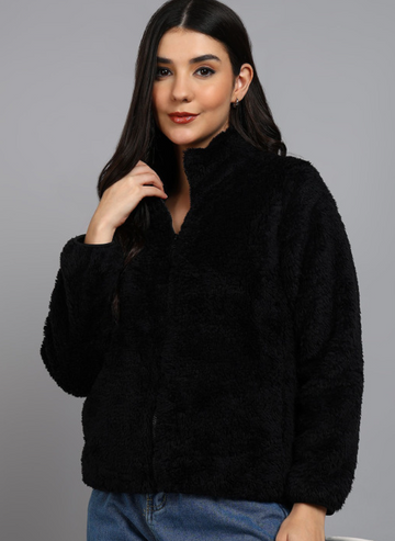 Black Fluffy  Fleece Jacket