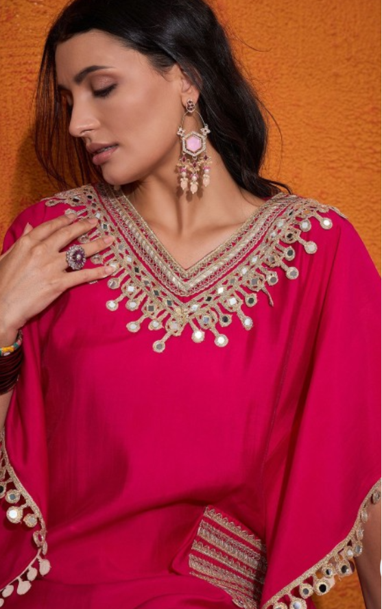 Mirror Work Kaftan  Silk Cord Set