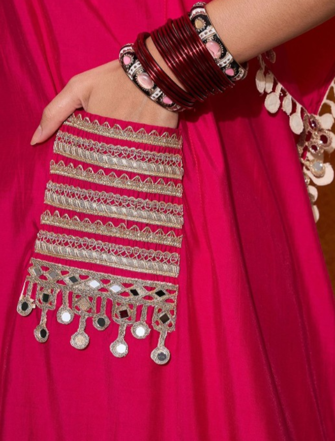 Mirror Work Kaftan  Silk Cord Set