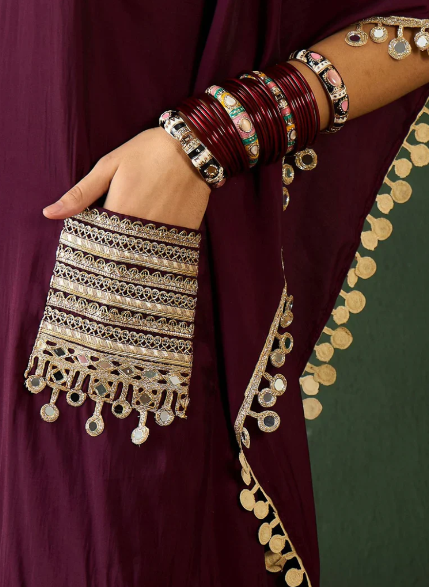 Mirror Work Kaftan  Silk Cord Set