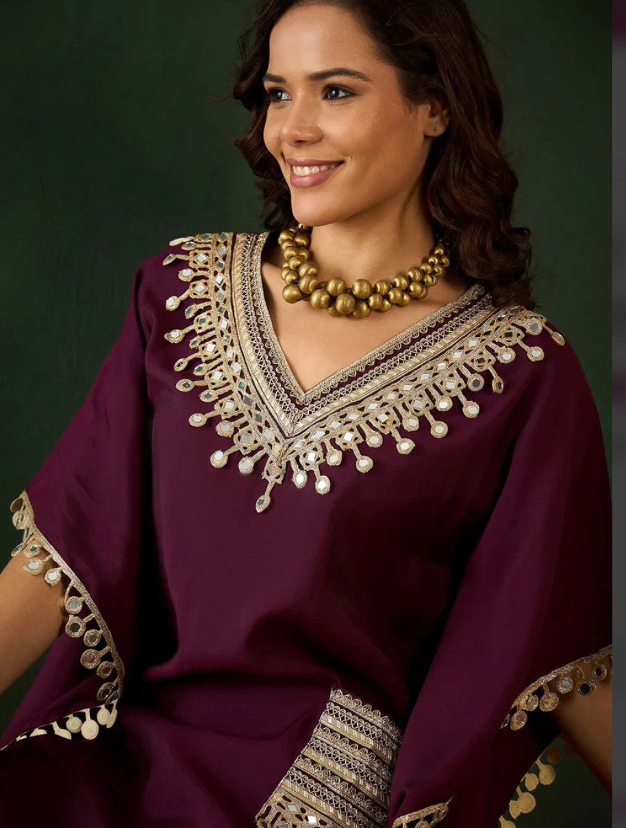 Mirror Work Kaftan  Silk Cord Set