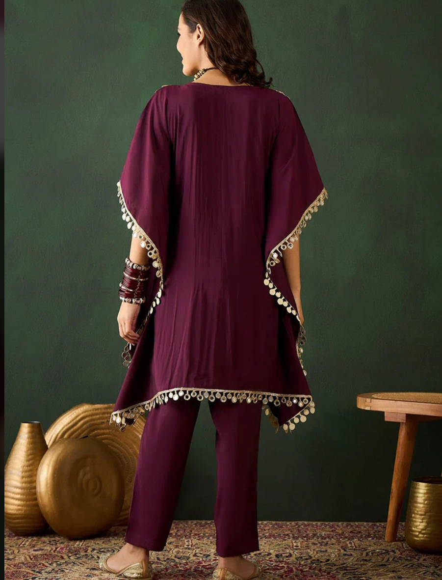 Mirror Work Kaftan  Silk Cord Set