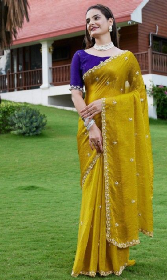 Chiffon Crush Silk Saree with Embroidery
