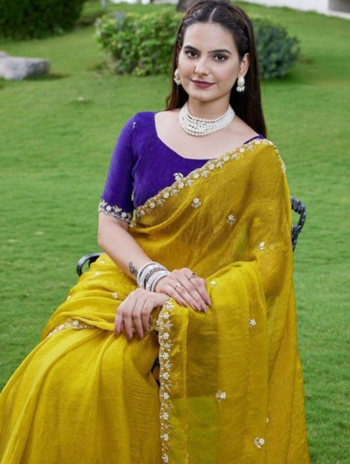 Chiffon Crush Silk Saree with Embroidery