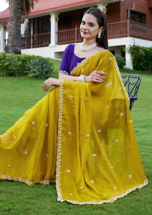 Chiffon Crush Silk Saree with Embroidery