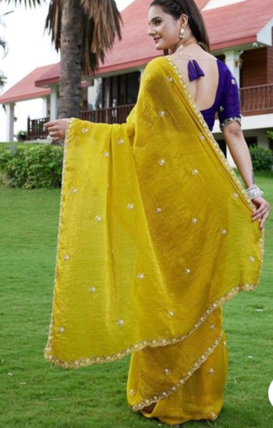 Chiffon Crush Silk Saree with Embroidery