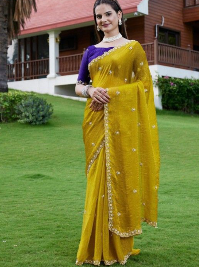 Chiffon Crush Silk Saree with Embroidery