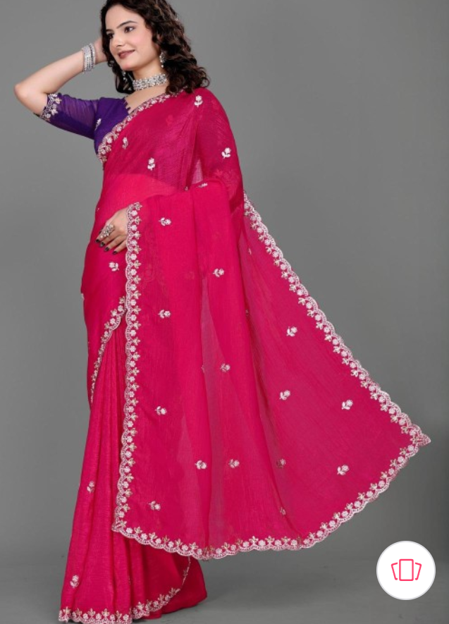 Chiffon Crush Silk Saree with Embroidery