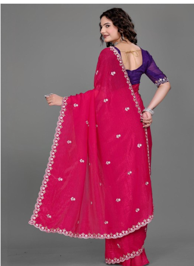 Chiffon Crush Silk Saree with Embroidery