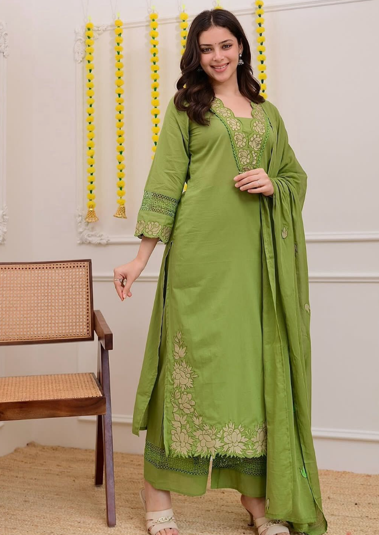 Party Wear Straight Cotton Kurta Set