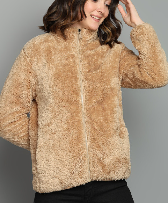 Fawn Fluffy  Fleece Jacket