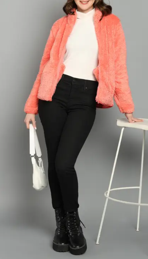 Peachy Pink  Fluffy  Fleece Jacket