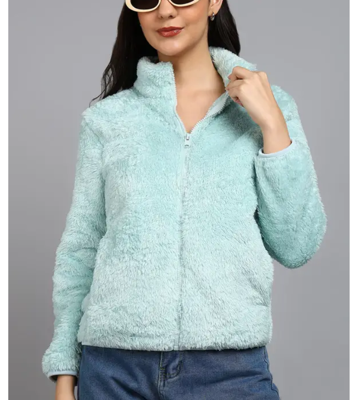 Sky Blue Fluffy  Fleece Jacket