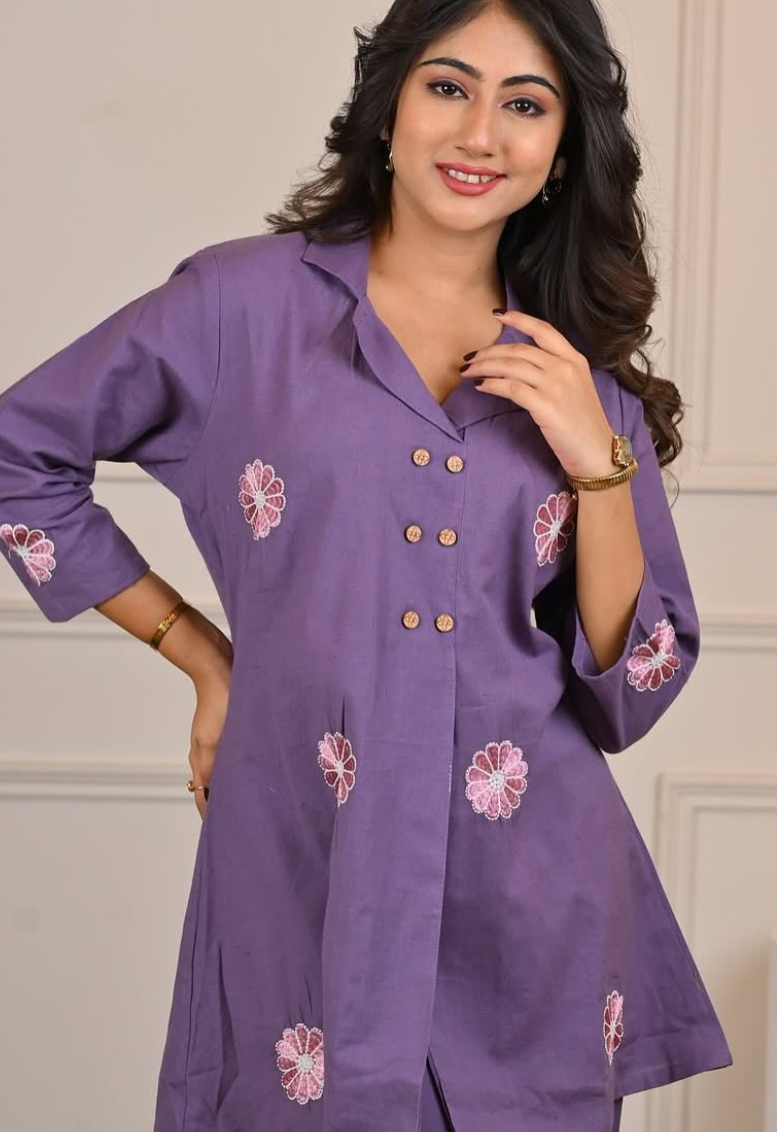 Lavender Angrakha Cotton  Cord Set