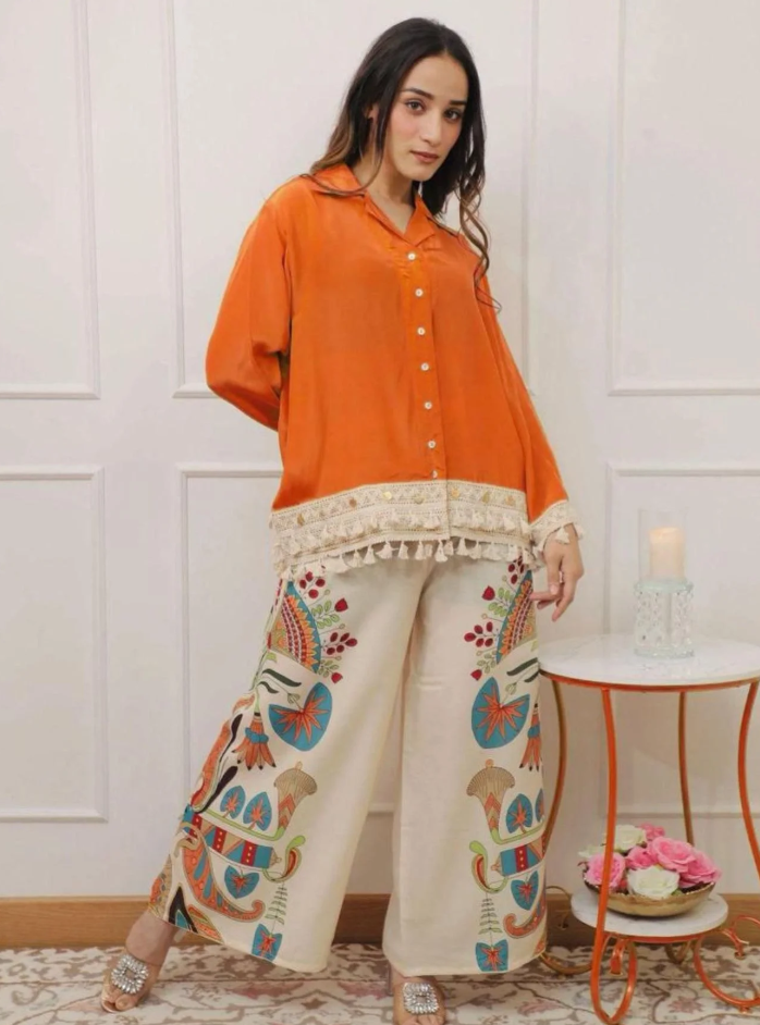 Rust Orange A-Cut Cotton Stylish Cord Set