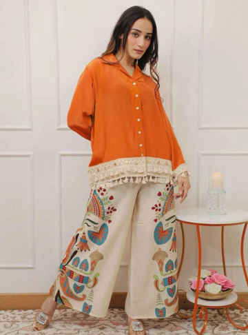 Rust Orange A-Cut Cotton Stylish Cord Set