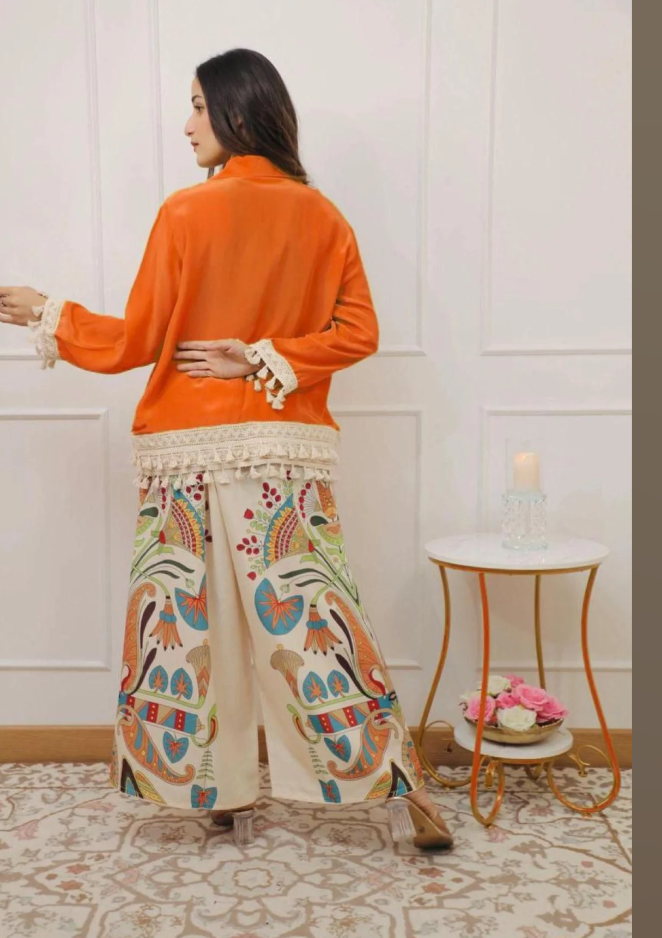 Rust Orange A-Cut Cotton Stylish Cord Set