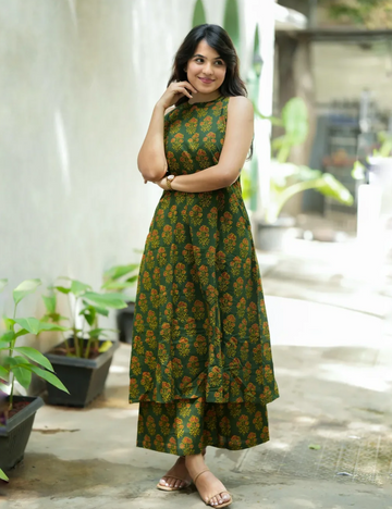 Green Boota Printed Cotton Kurta Set