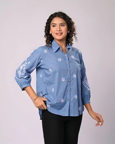 Sky Blue Embroidered Cotton stylish Shirt