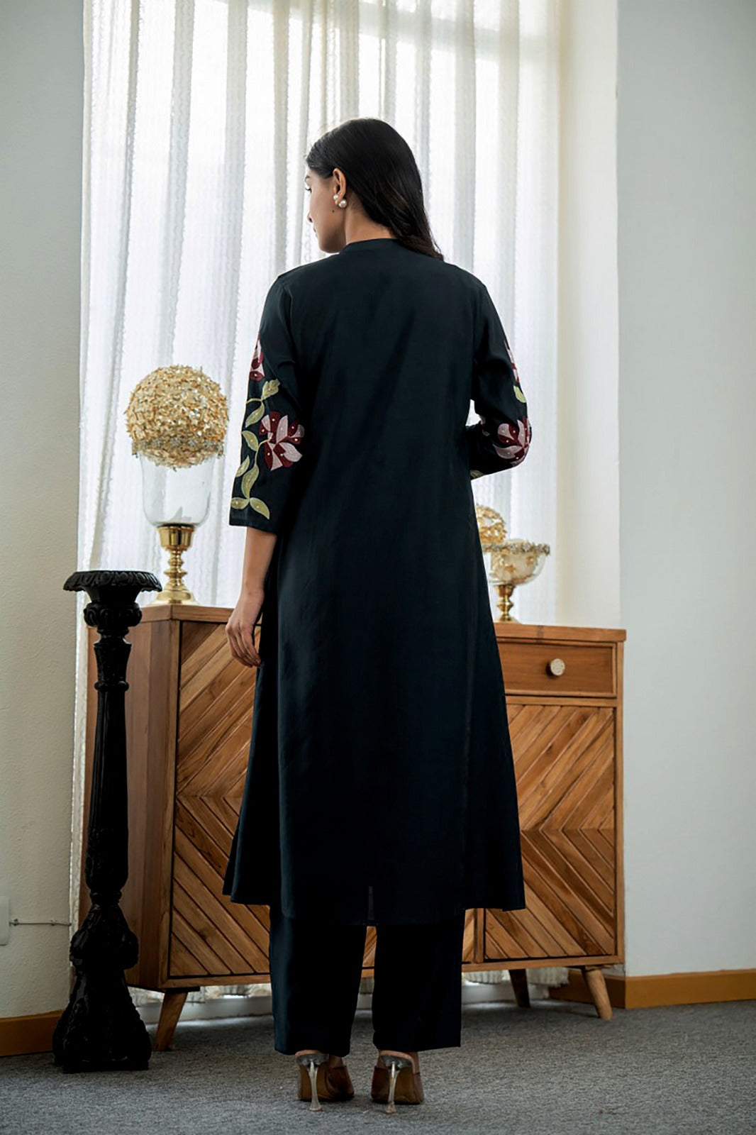 Black Cotton Embroidery Kurta Set