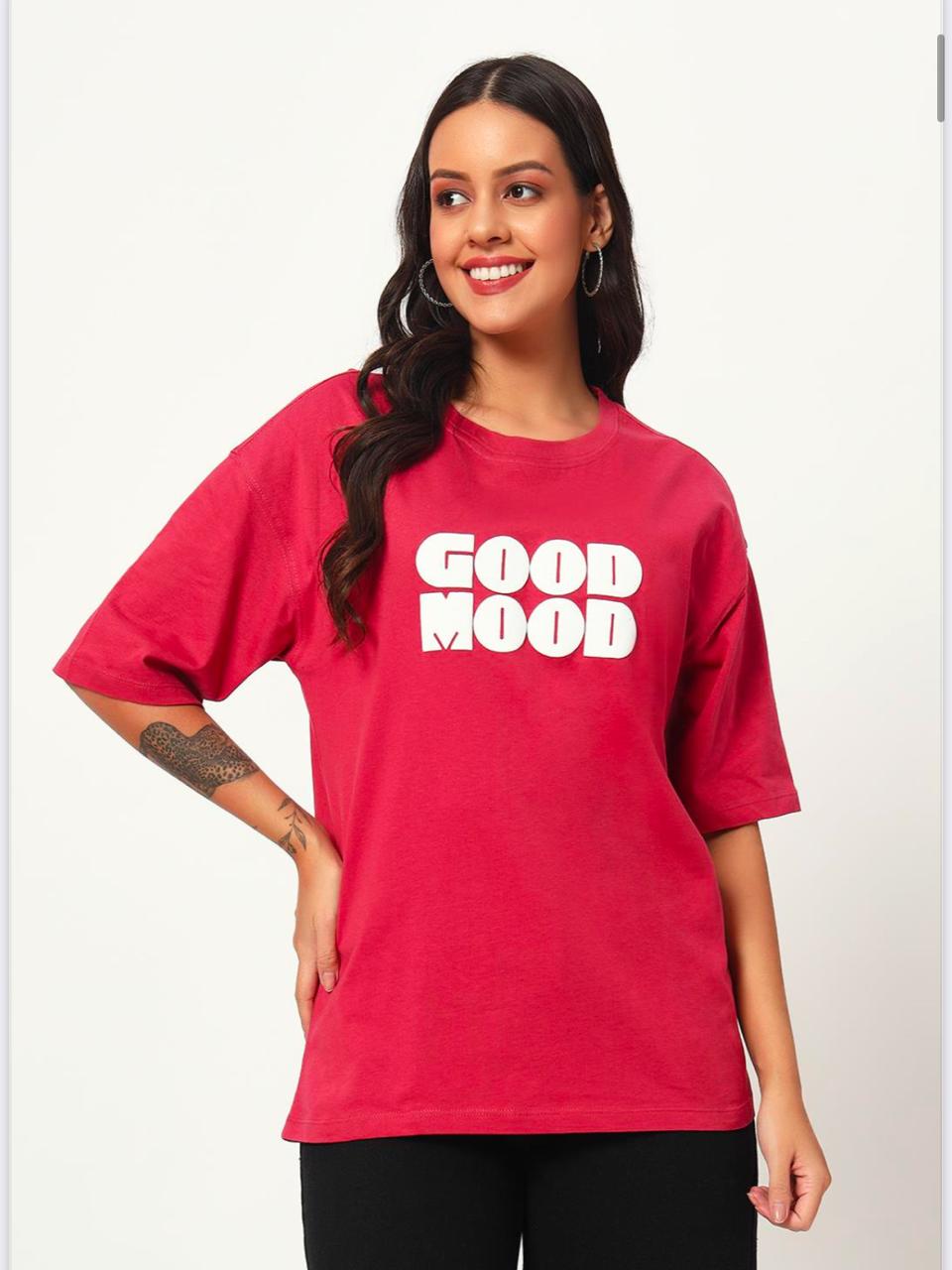 Good Mood Red Oversized Tshirt