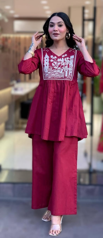 Elegant Embroidered Cotton Cord Set