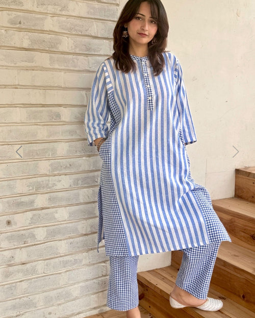 Blue Striped Kurta Sets