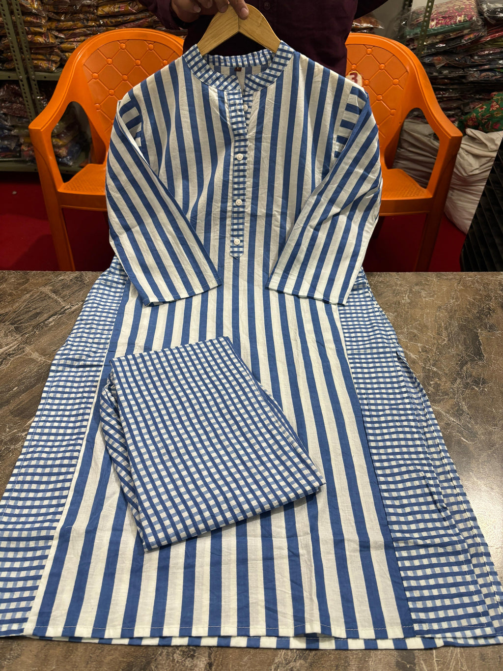 Blue Striped Kurta Sets