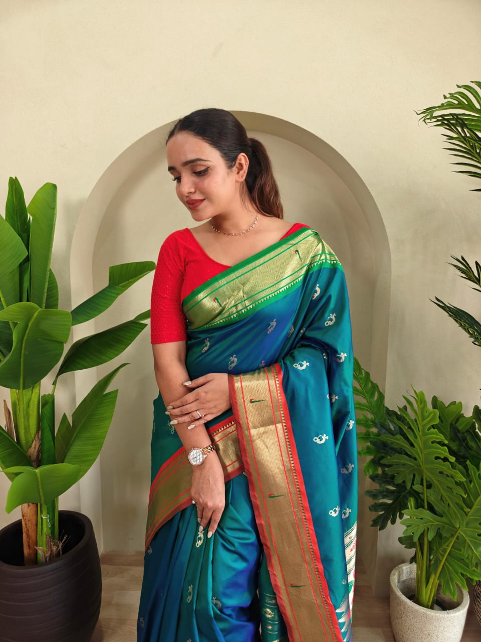 Cultural Weaves in Teal Blue Paithani  Silk Saree