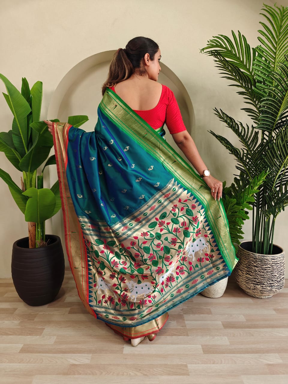 Cultural Weaves in Teal Blue Paithani  Silk Saree